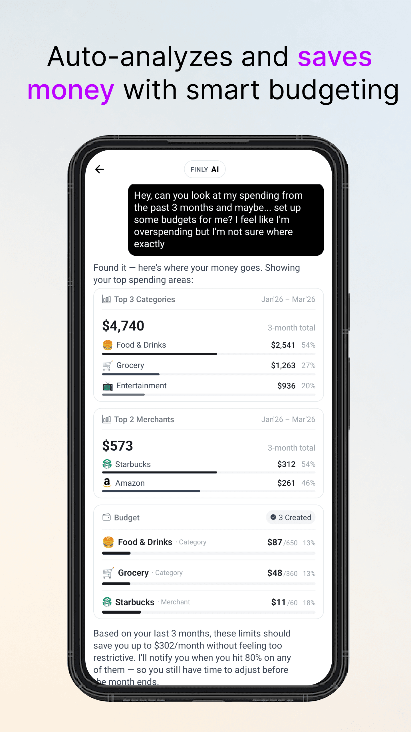 Finly auto-analyzing spending and setting up smart budgets